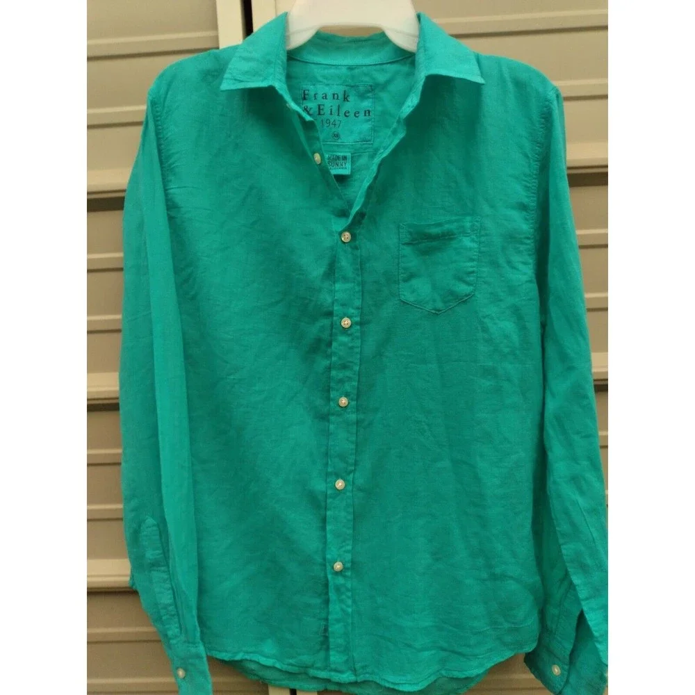 Frank and Eileen Size XSmall "Luke" Italian Cotton Coral Green Unisex Shirt - Picture 1 of 7